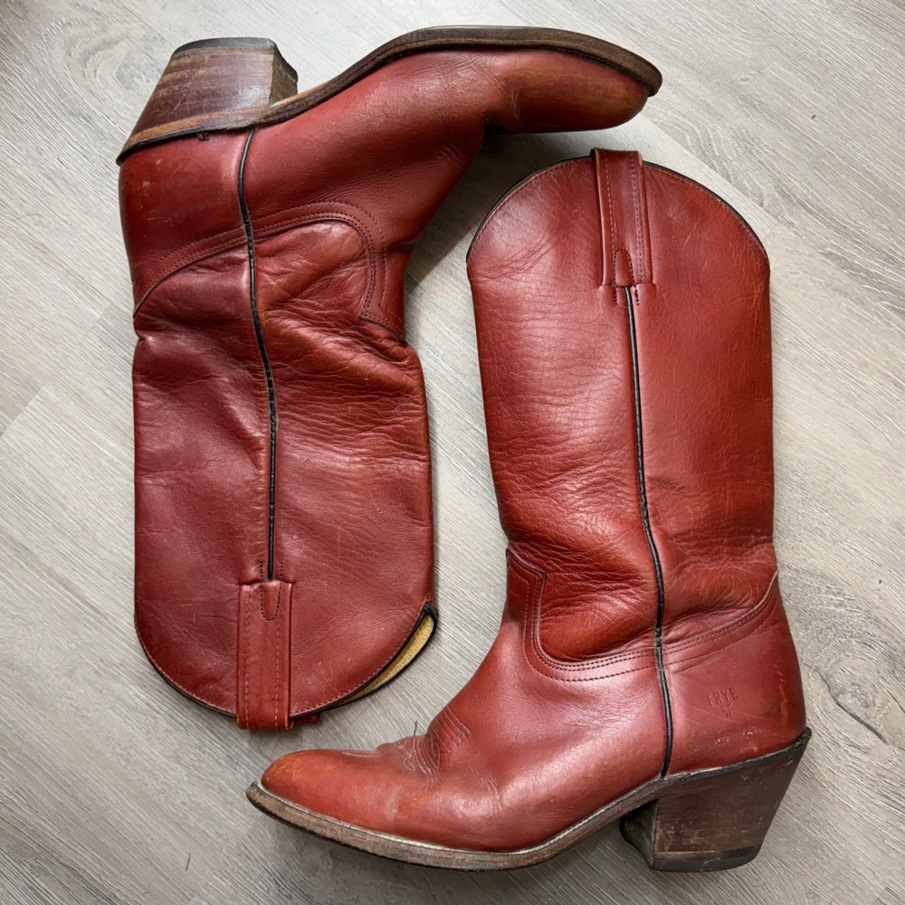 Frye Vintage Mens 10.5 D Red Brown Leather Western Cowboy Boots 2356 Made in USA